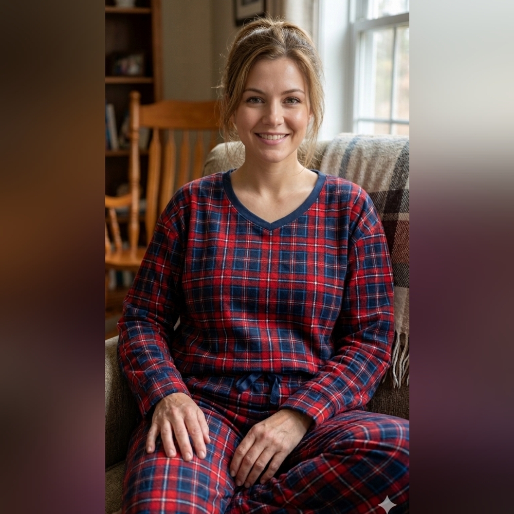Nautica Women Red and Blue Plaid Pajama Set Size XL